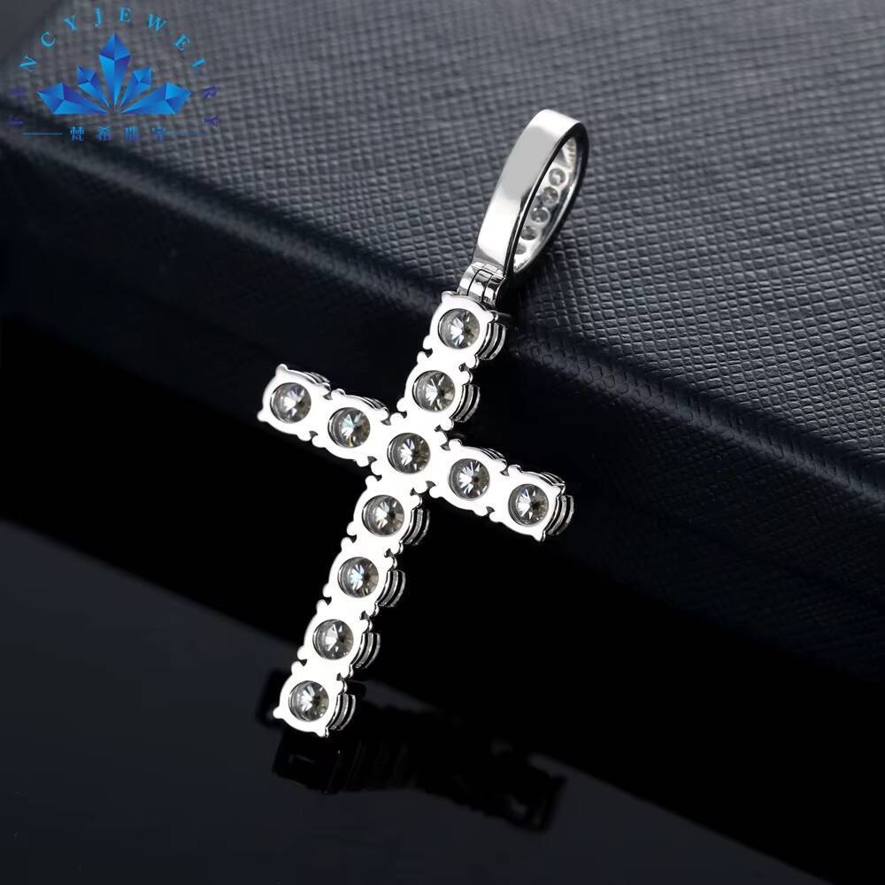 FancyJewelry Unisex High Quality 925 Silver Gold Plated Jesus Cross Pendant Trendy Fine Pendants Charms Men Women Moissanite