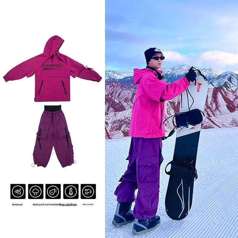 2025 Hot Men Women Solid Color Ski Jacket Ski Pants Warm Windproof Winter Overalls Hoodie Waterproof Outdoor Sports Clothing Snowboard