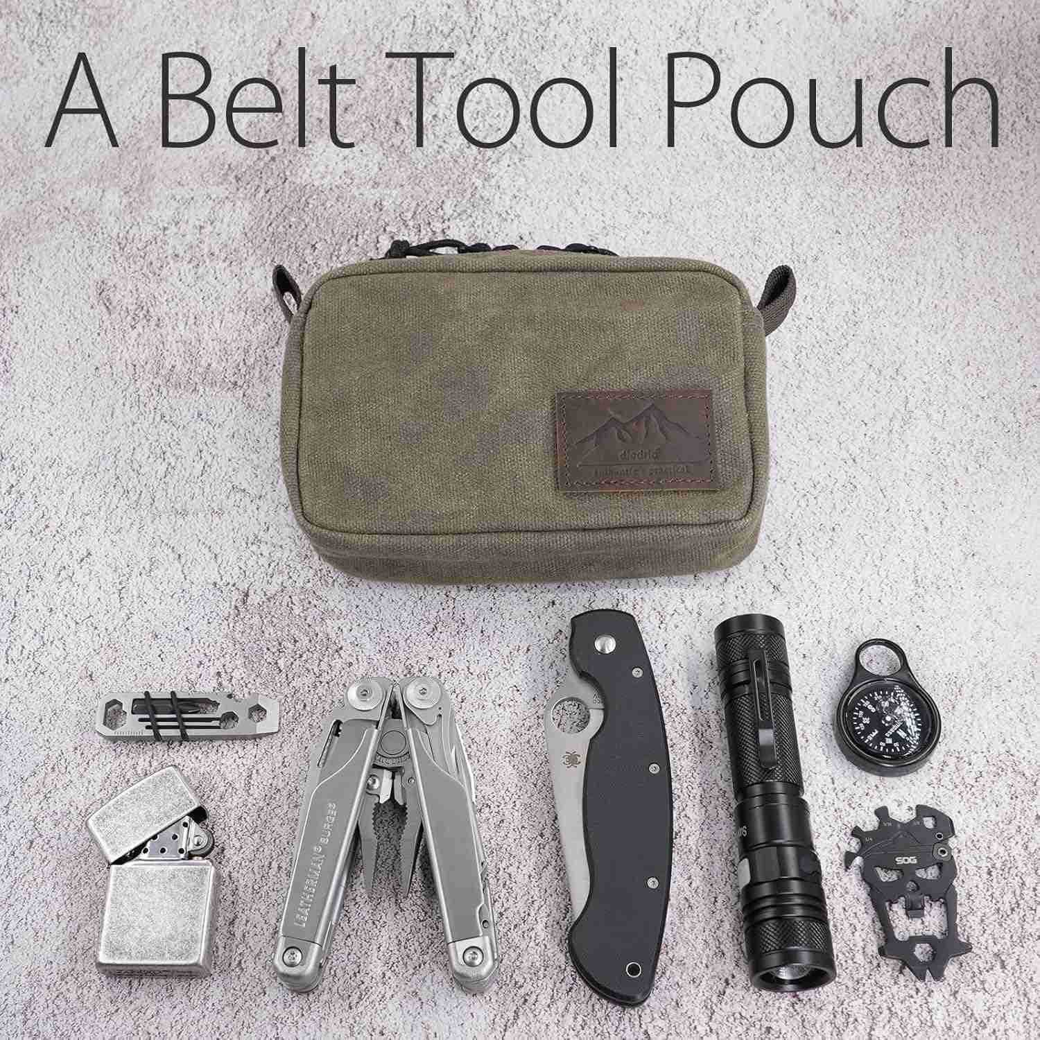 Belt Pouch for Men Women YKK Zippers EDC Pouch Belt Bag Waist Pack for Hiking Water Resistant Waxed Canvas OliveW250912