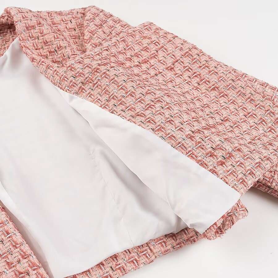 DHEssentials 2025 Spring New French Style Fashionable Versatile Double-Breasted Square Collar Long Sleeve Short Coat