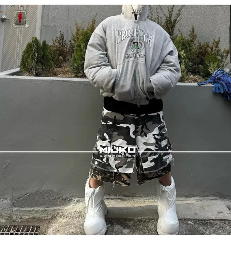 MIJKO Fake Two Piece Spliced Camouflage Cargo Shorts ZJ054
