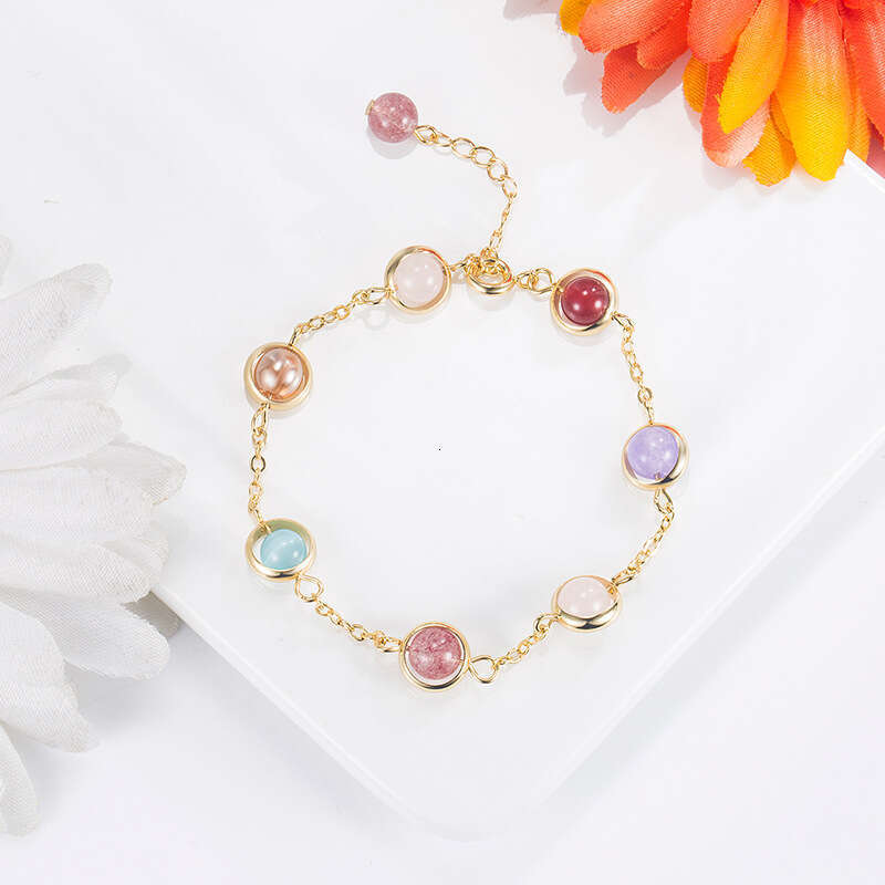 Colorful Bead Bracelet for Women Strawberry Moonstone Garnet Jewelry Pink Crystal Lucky Peach Blossom 2023 New Model