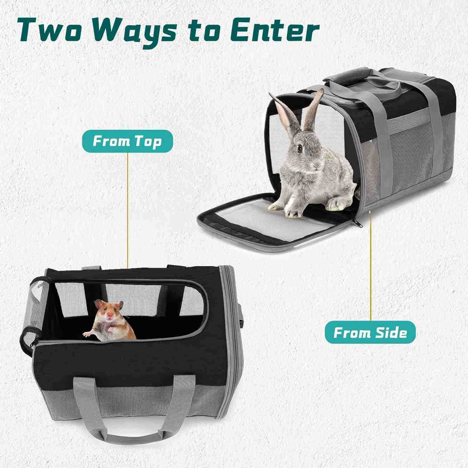 Bunny Carrier for Travel Camping Outdoor Small Pet Carrier Guinea Pig Carrier Breathable Pet Portable Hand Bag for Hamster Bunny Guinea PigBlack GrayW