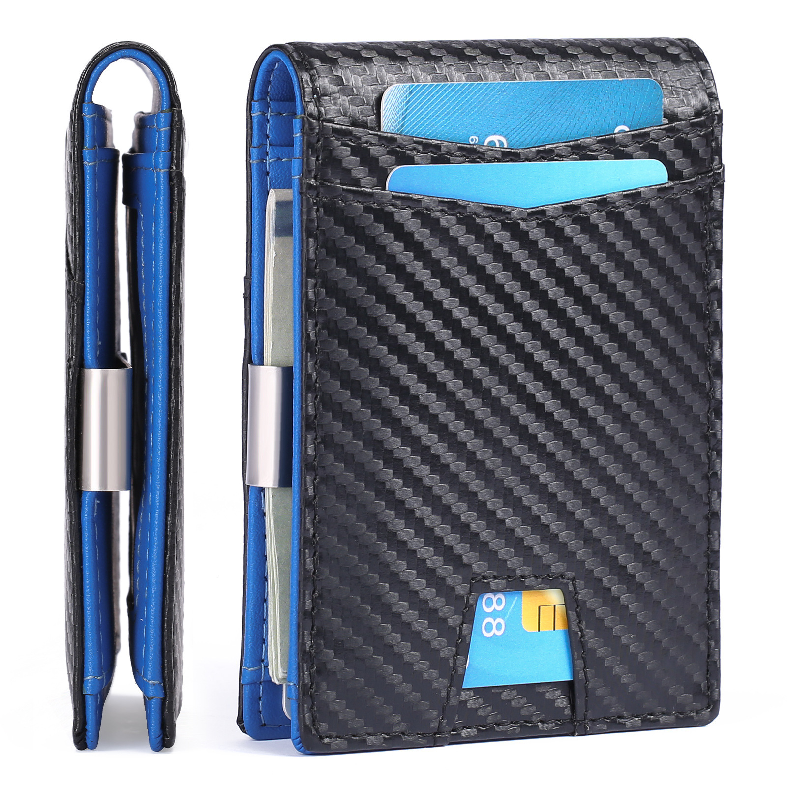New Men's Ultra-Thin Simple Casual RFID Dollar Clip Carbon Fiber Card Holder Wallet ddmymoon