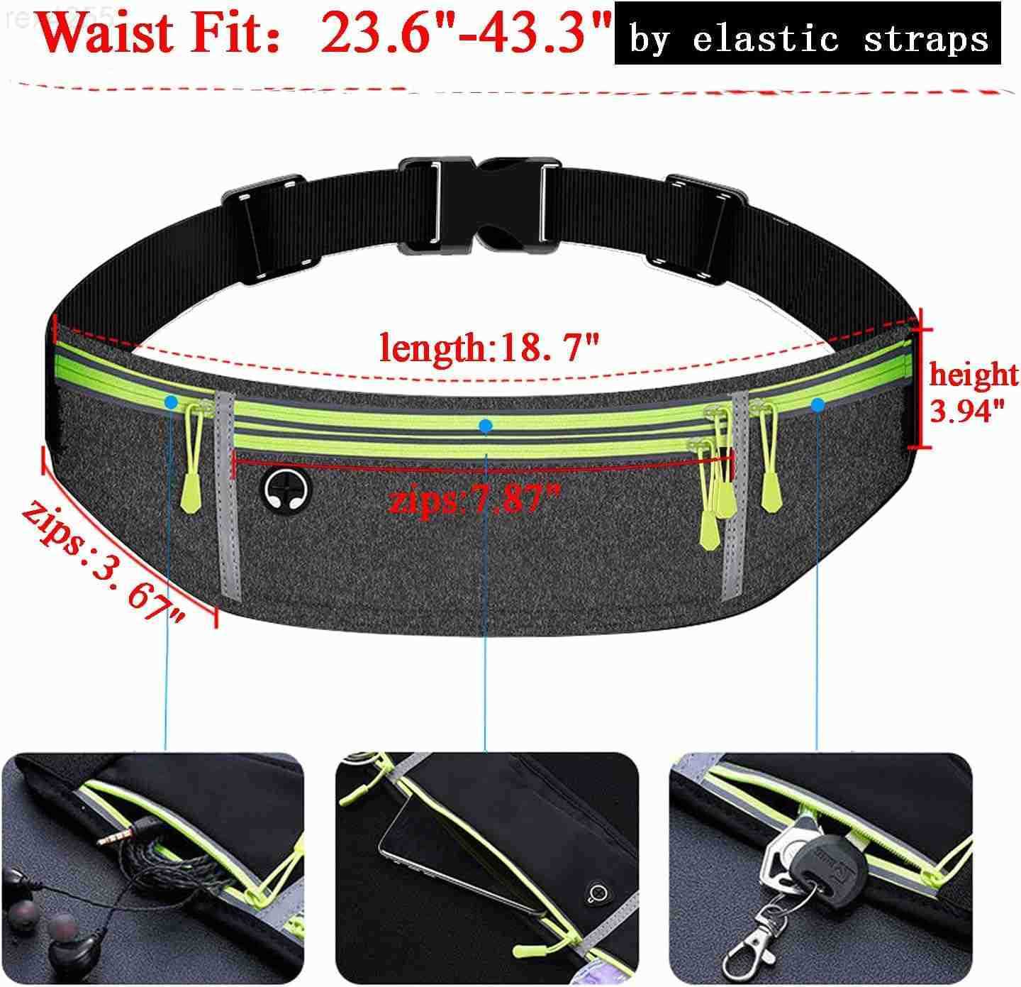 Waist pack sport running Belt Pack with adjustable Strap for running hiking travel outdoors sport Grey 3 PocketsW250912