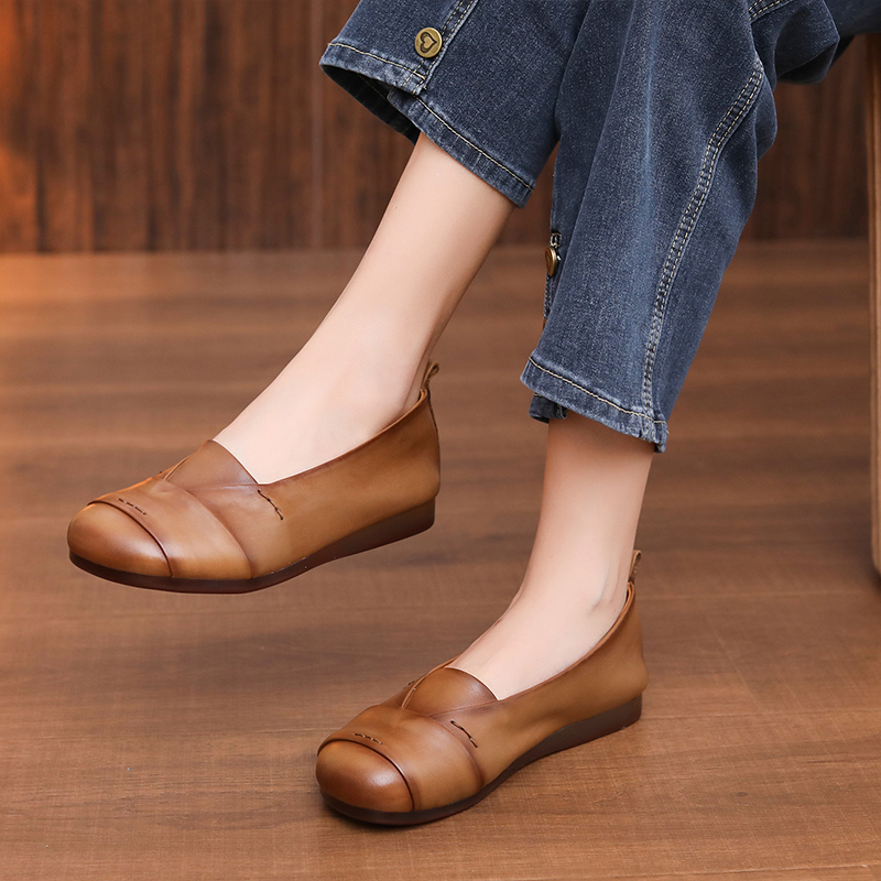 Top-Grain Cowhide leather Vintage Flat Shoes - Old Money Style Women's Footwear