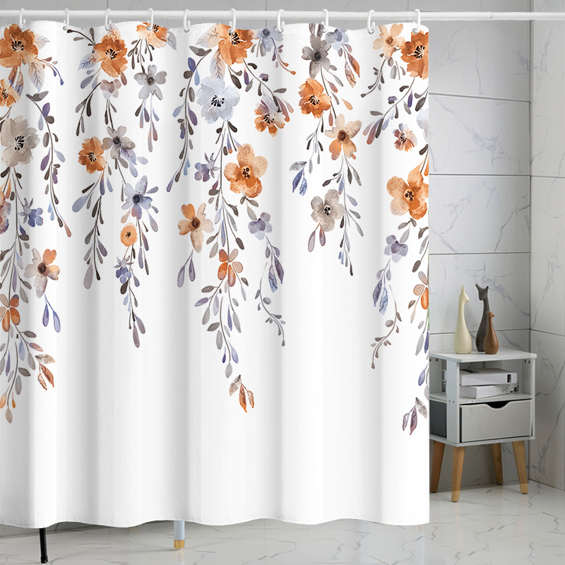 YL-37163 digital shower curtain cross-border plant flower waterproof polyester bathroom four-piece set dry and wet separation moisture-proof