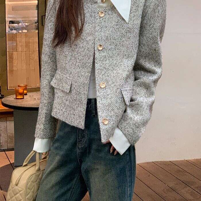 DHEssentials Fake Two-Piece Polo Collar Little Chanel Style 2025 New Jacket Short Elegant Tweed High-End Women's Top