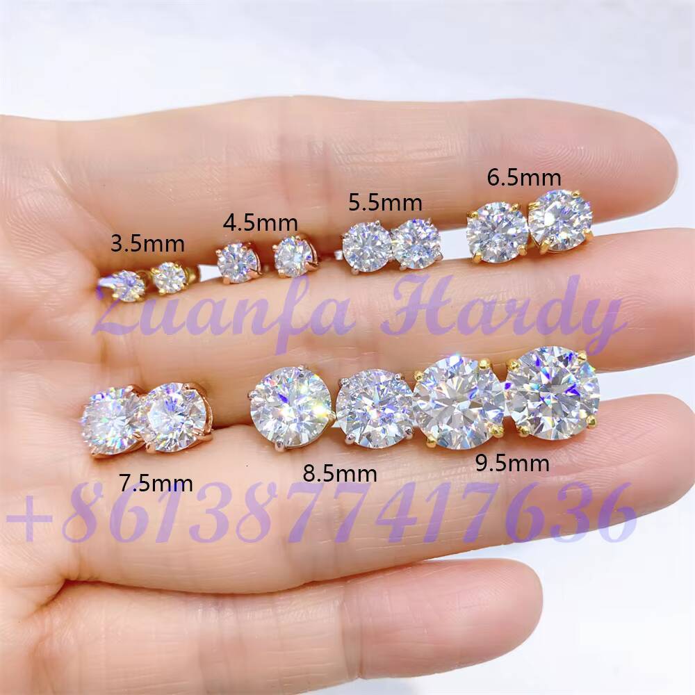 S925 18K Gold Plated 3mm 3.5mm 4mm 4.5mm5mm 5.5mm 6.5mm 7mm 7.5mm 8mm 8.5mm 9mm 9.5mm 10mm 11mm VVS Moissanite Stud Earrings