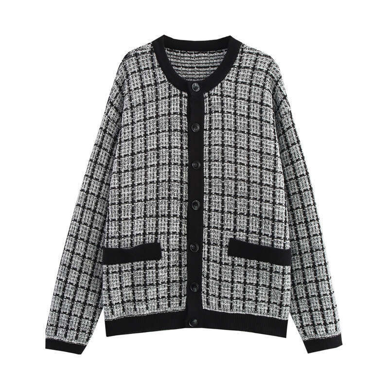 DHEssentials New Knitted Jacket Round Neck Solid Color Loose Pullover Versatile Design Little Chanel Style