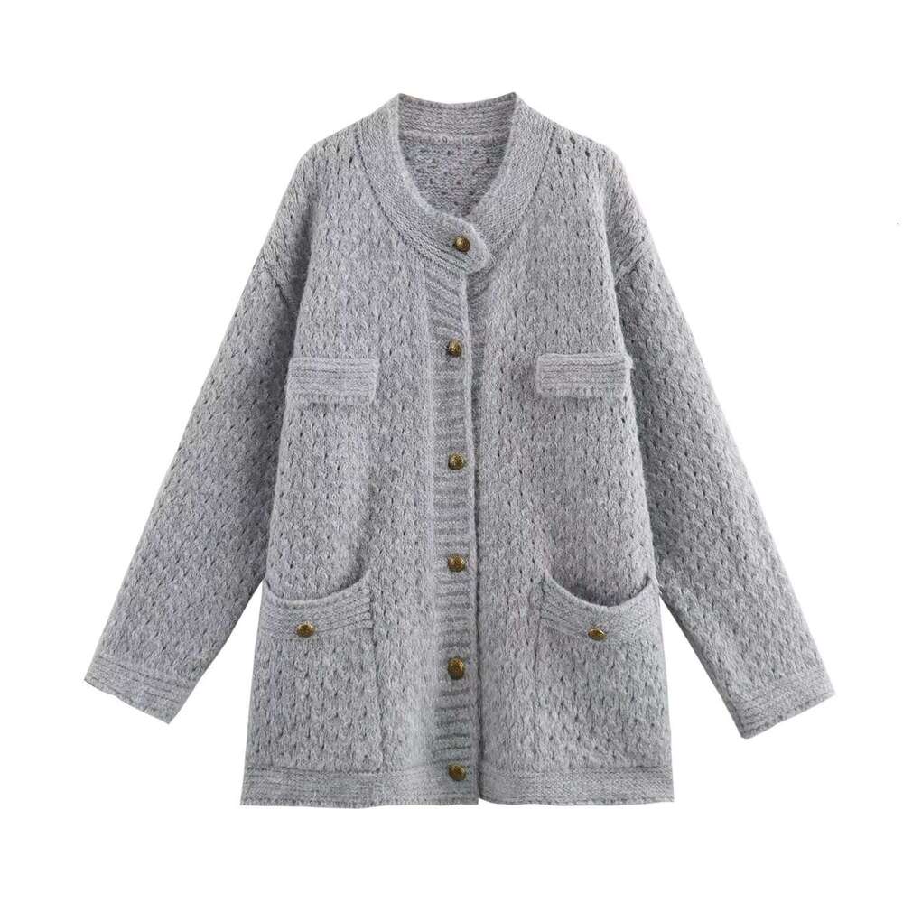 DHEssentials 2025 Autumn New French Style Loose Versatile Pocket Knitted Cardigan Sweater Jacket