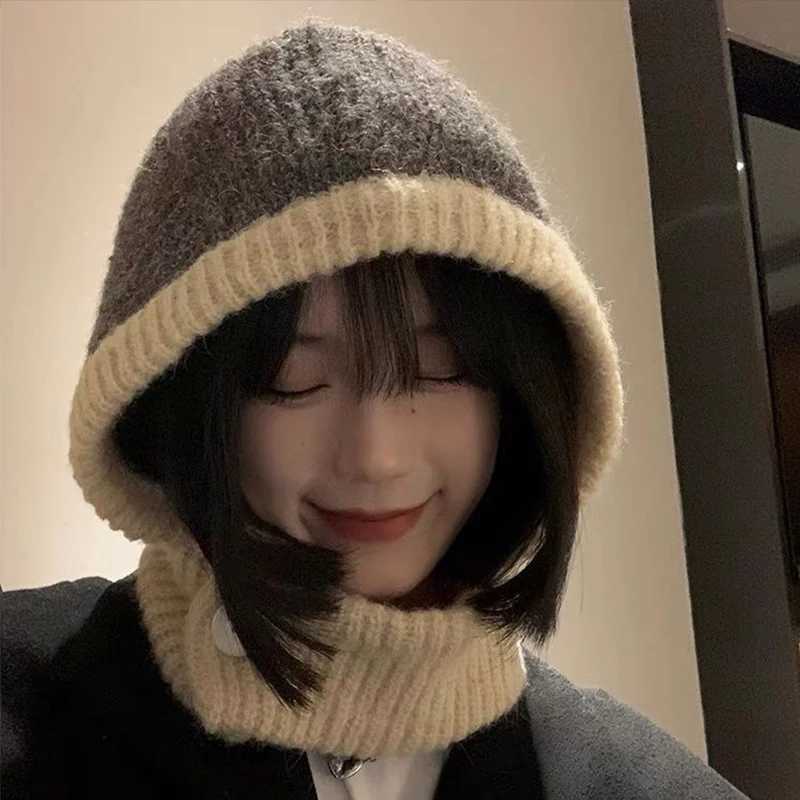 Retro clava Hat Wen Scarf Winter Hat and Neck Cold Proof Warm Knit Fa Fashion Color Matching Wens Hats G250910