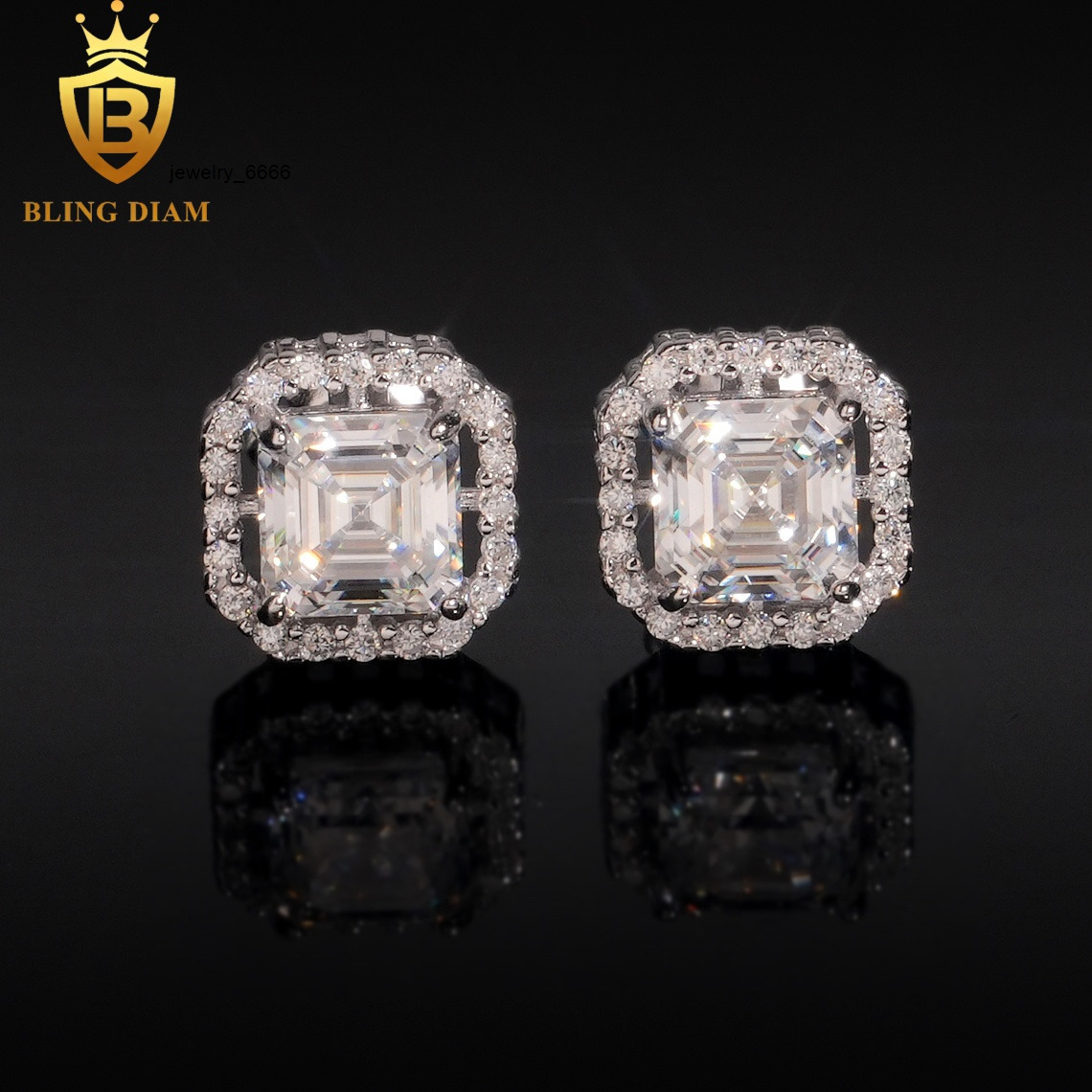 Hip Hop Jewelry Wholesale 925 Solid Silver Vvs Moissanite Diamond Square 5x5mm Earrings Stud Cluster for Men Woman
