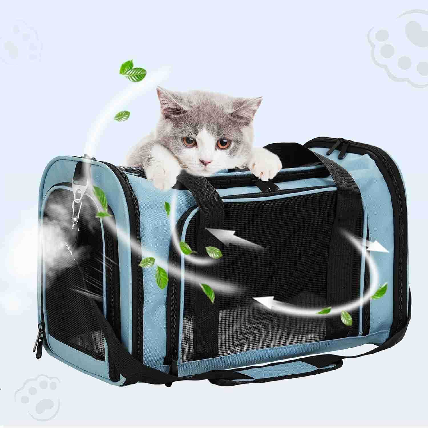 Travel in Style Portable Pet Carrier for Small Pets up to 15 Lbs Airline Approved Collapsible Comfortable catPuppy Soft Sided Bag BlueW250912
