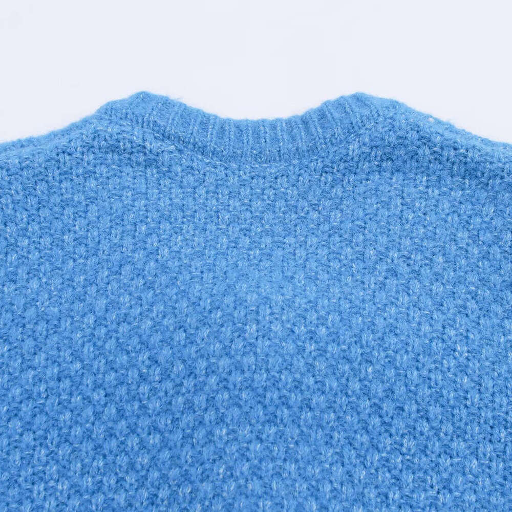 DHEssentials 2025 Autumn New Women's Fashion Wind Diamond Check Pocket Chanel Style Round Neck Knitted Long Sleeve Sweater Coat