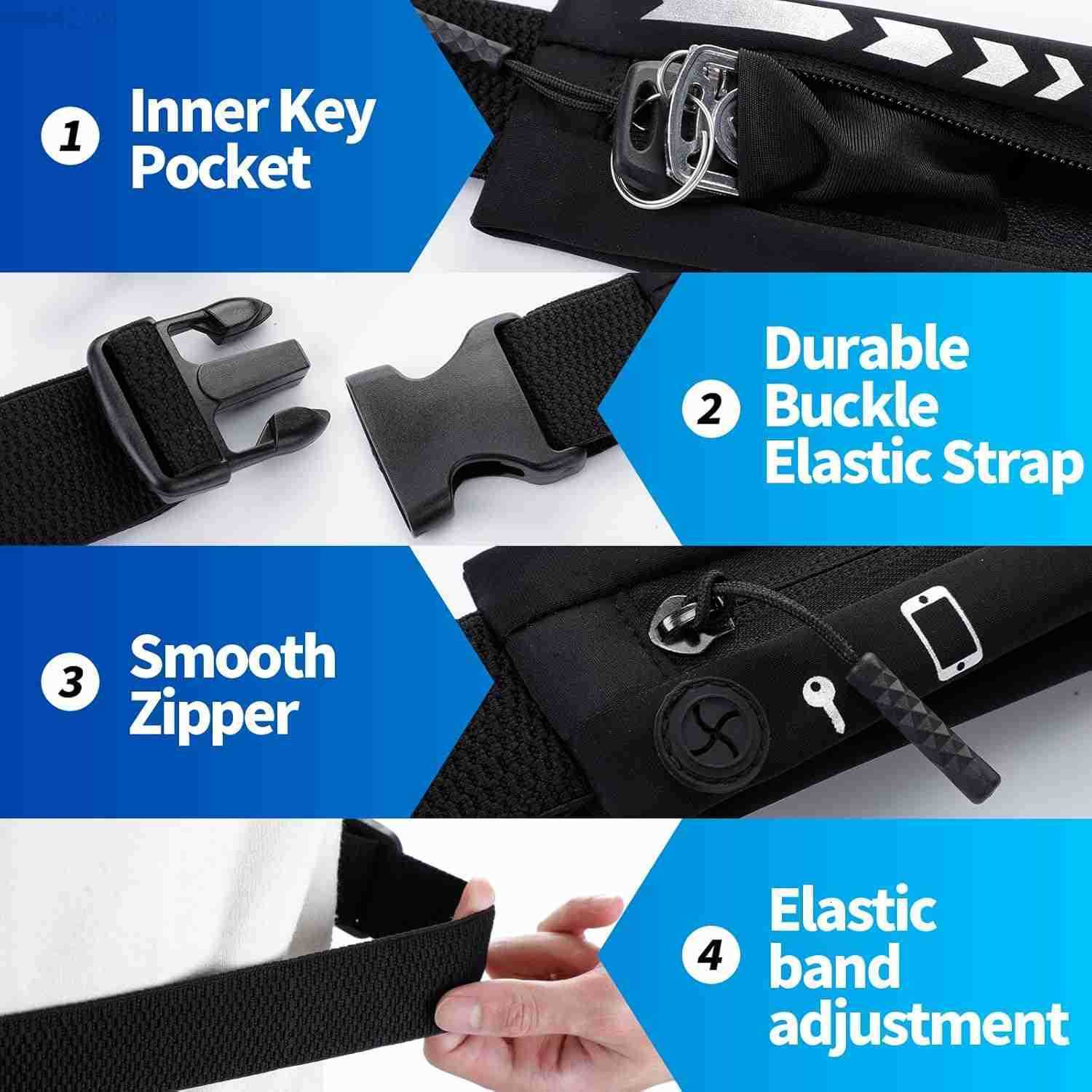 Slim Running Belt for Women MenRunners Phone Holder Fanny Pack Adjustable Bounce Free Waist Pouch bag for Workout Money Belt Run Gear Accessories Blac