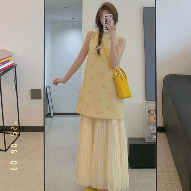 DHEssentials French Fake Two-Piece Little Chanel for Women 2025 Summer New Light Luxury High-End Gentle Style Elegant Long Dress