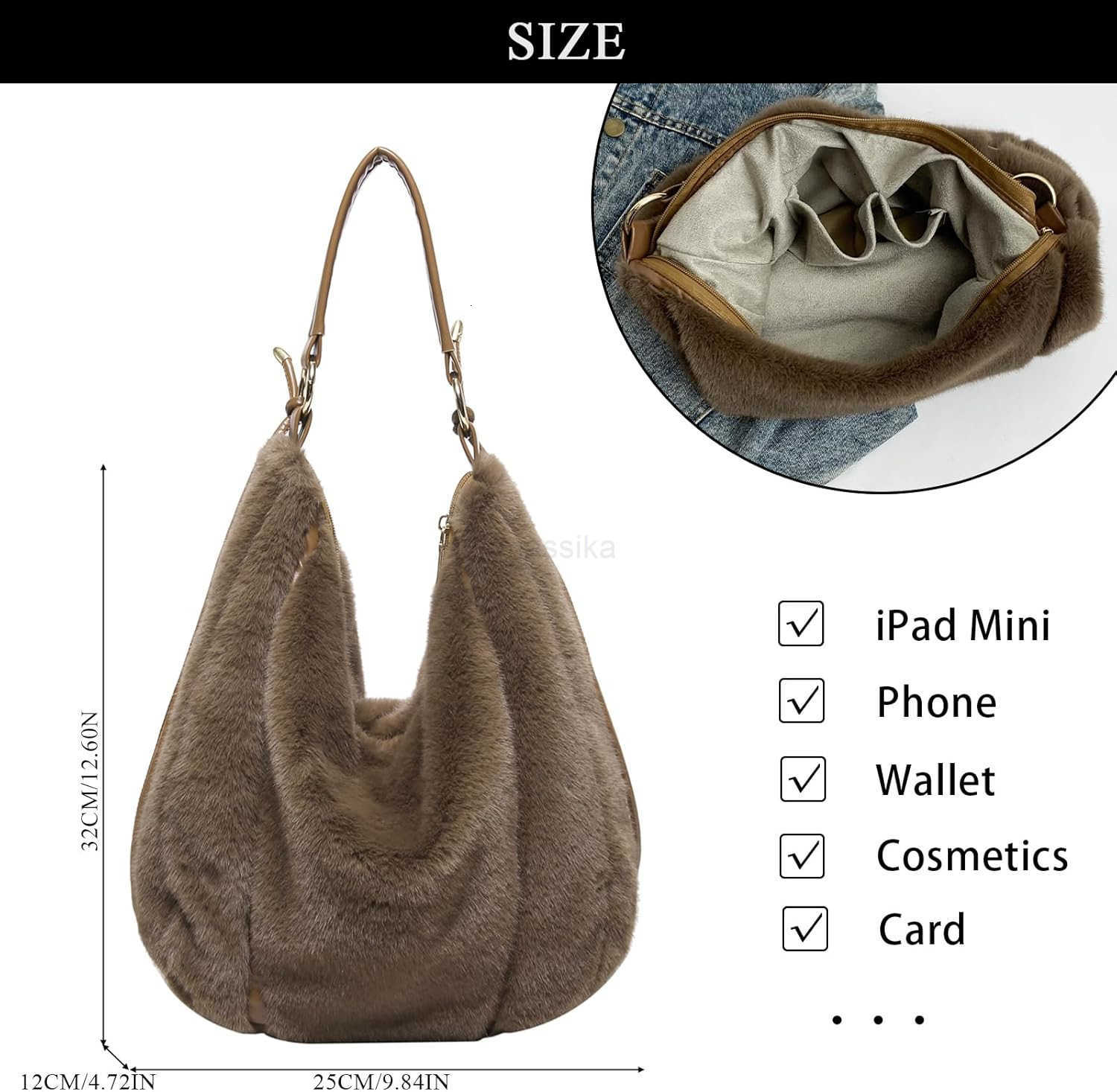 Fluffy Tote Bag Winter Fuzzy Purses for Women Faux Fur Bag with Strap Soft Furry Handbag Plush Crossbody Bags M250912