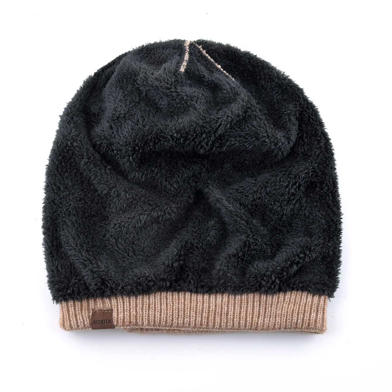 Winter Knitted Beanie Solid Color Knit Wool Mens Thick Hats Outdoor Warm Ski Beanies For Men Doub Layers With Velvet G250910