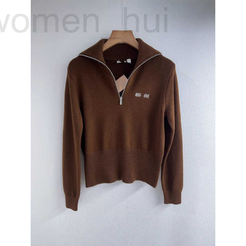 Women's Knits & Tees designer Autumn Winter New Half-Zip Turn-Down Collar Waist-Cinching Knitted Long Sleeve Fashion Versatile EX6U