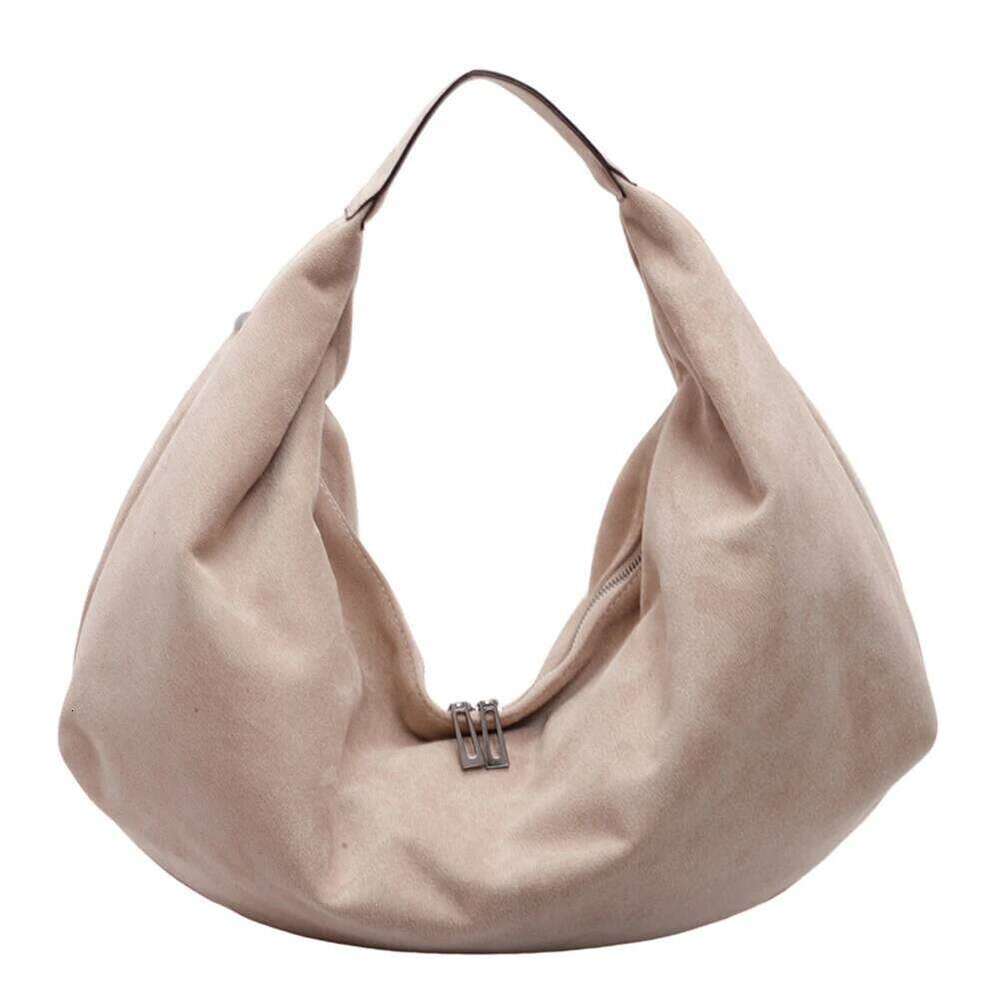 Women Suede Hobo Slouchy Underarm Bag With Zipper Large Capacity Handbag For Work Travel
