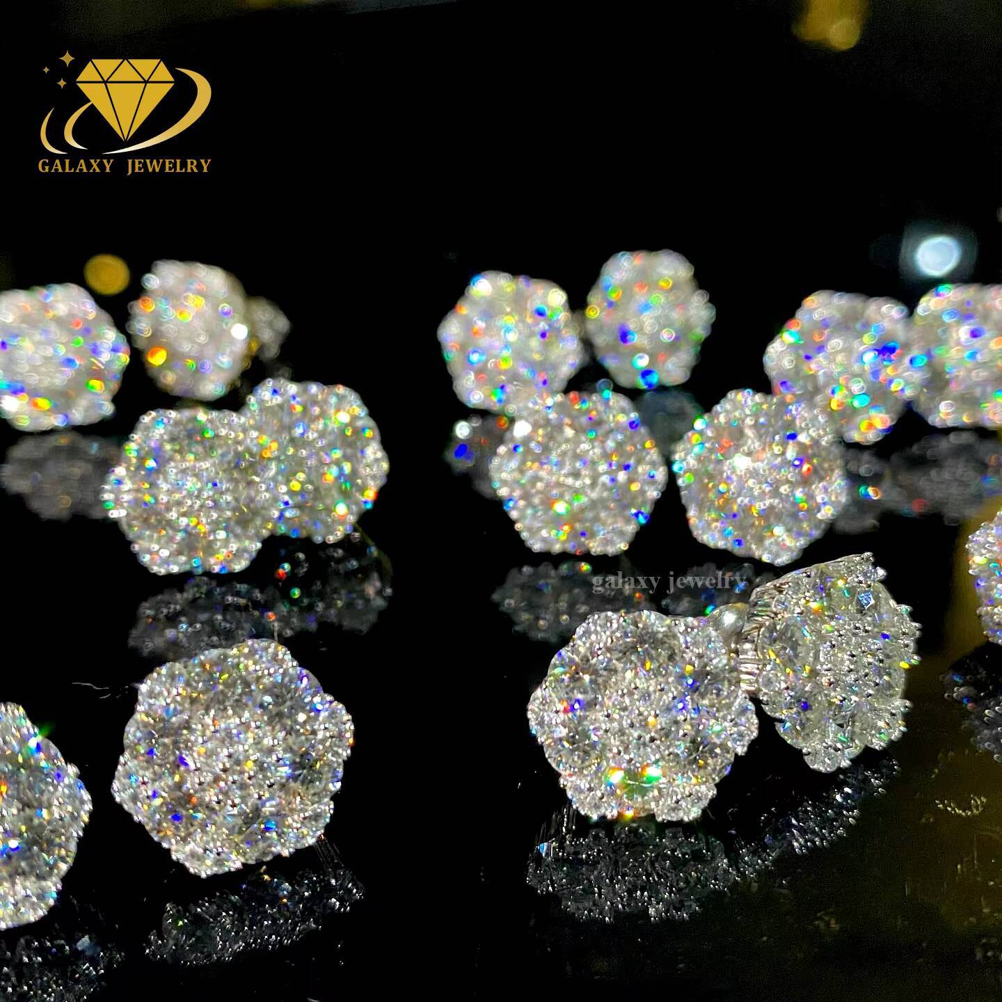 Hot Sale Fine Jewelry Nature Flower Shaped Iced Out Design 925 Silver Romance Women Elegance Moissanite Stud Earrings