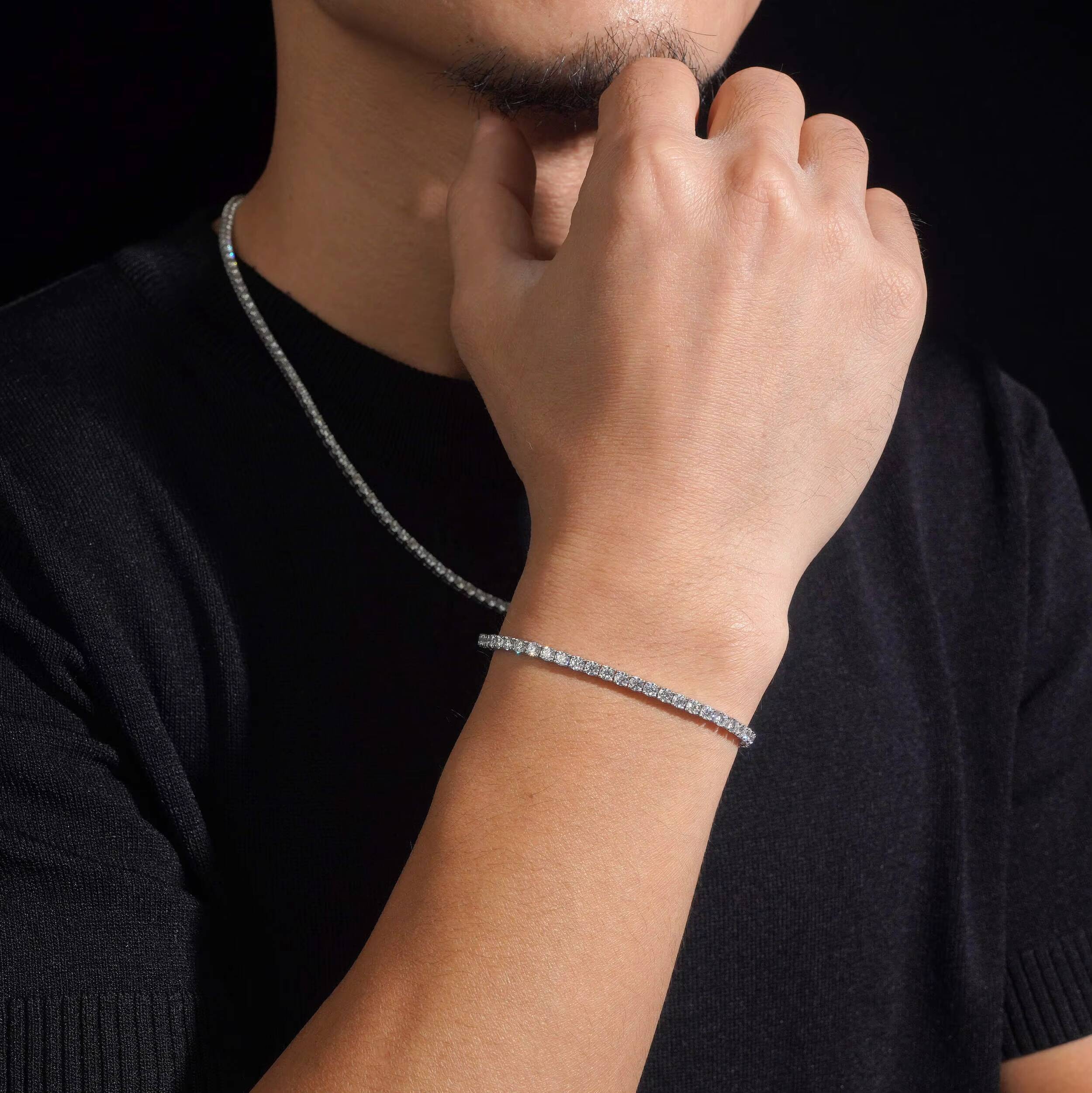 Pass Diamond Tester Men Jewelry 10K Real Yellow Gold VVS Moissanite Diamond Tennis Chain 3MM