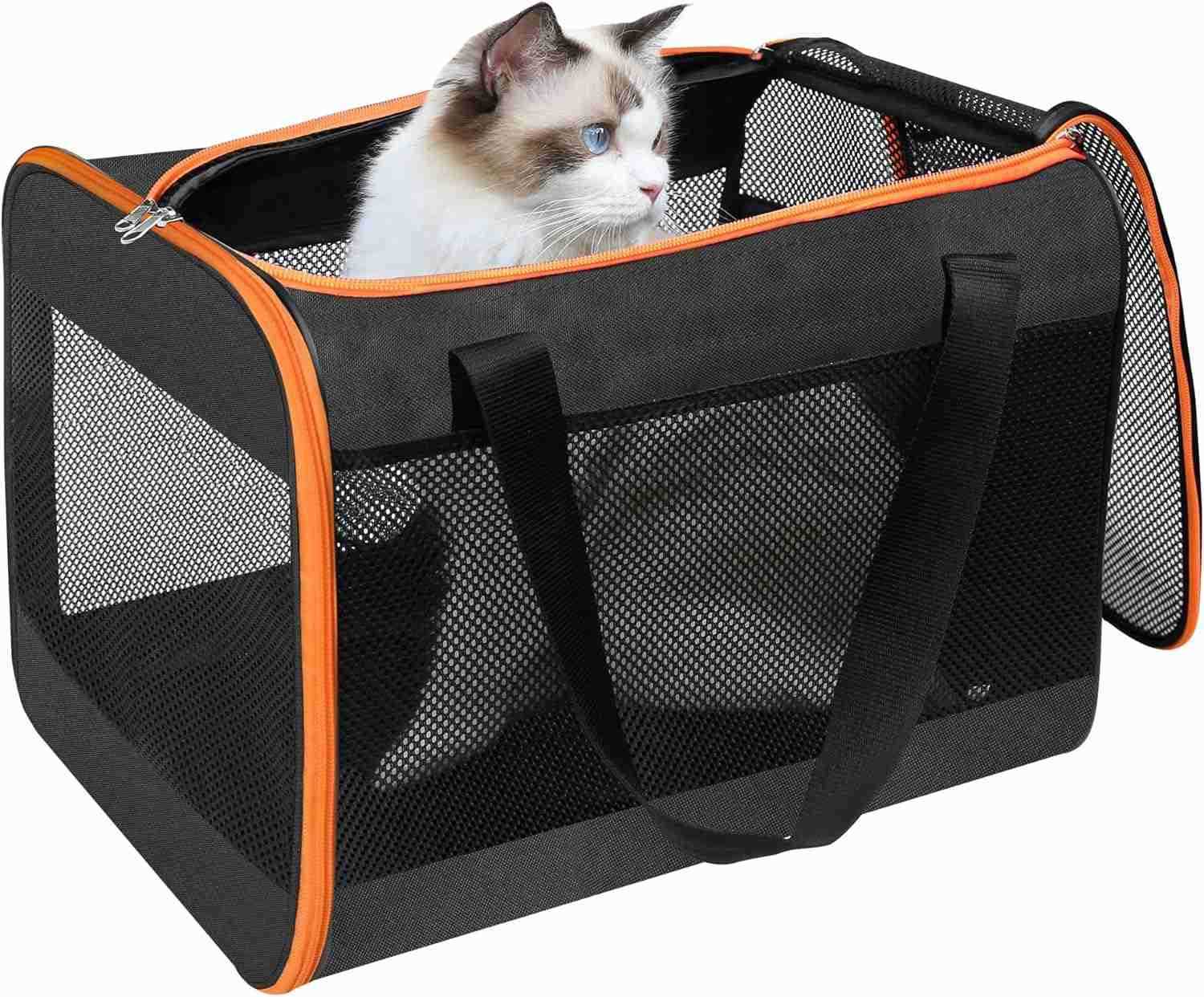Black Cat Carrier Bag Lightweight Soft Cat Carrier with Top Mesh Window Breathable Pet Carrier for Medium Cats and Small Dogs Puppies up to 15 lb Blac