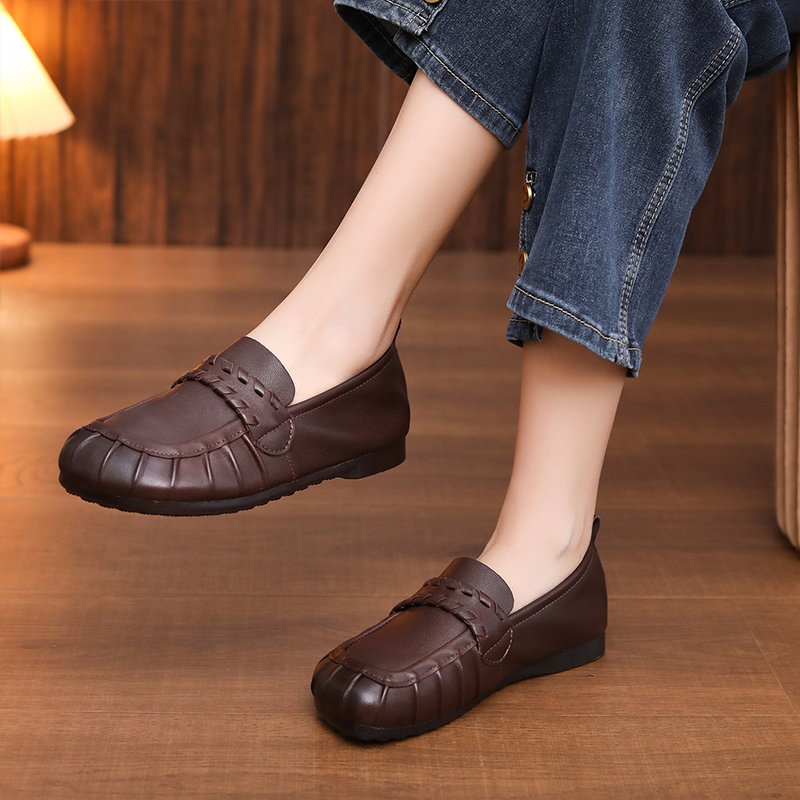 Top-Grain Cowhide leather Handcrafted Vintage Women's Shoes Versatile Flats Old Money Style Women's Shoes