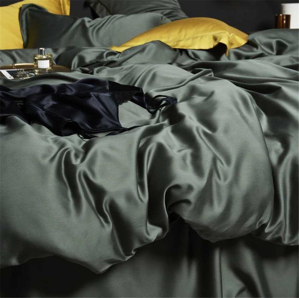 LivEsthete Dark Green 100 Silk Bedding Set Healthy Pure Silk Luxury Queen King Duvet Cover Flat Sheet Pillowcase Bed Linen Set C250912