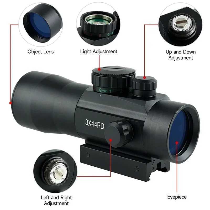 1X40 3X44 Red Dot Sight Hunting Opticsl Scope Compact Reflex Collimator Airsoft Riflescope Tactical Accessory Fit 1120mm Rail C250912