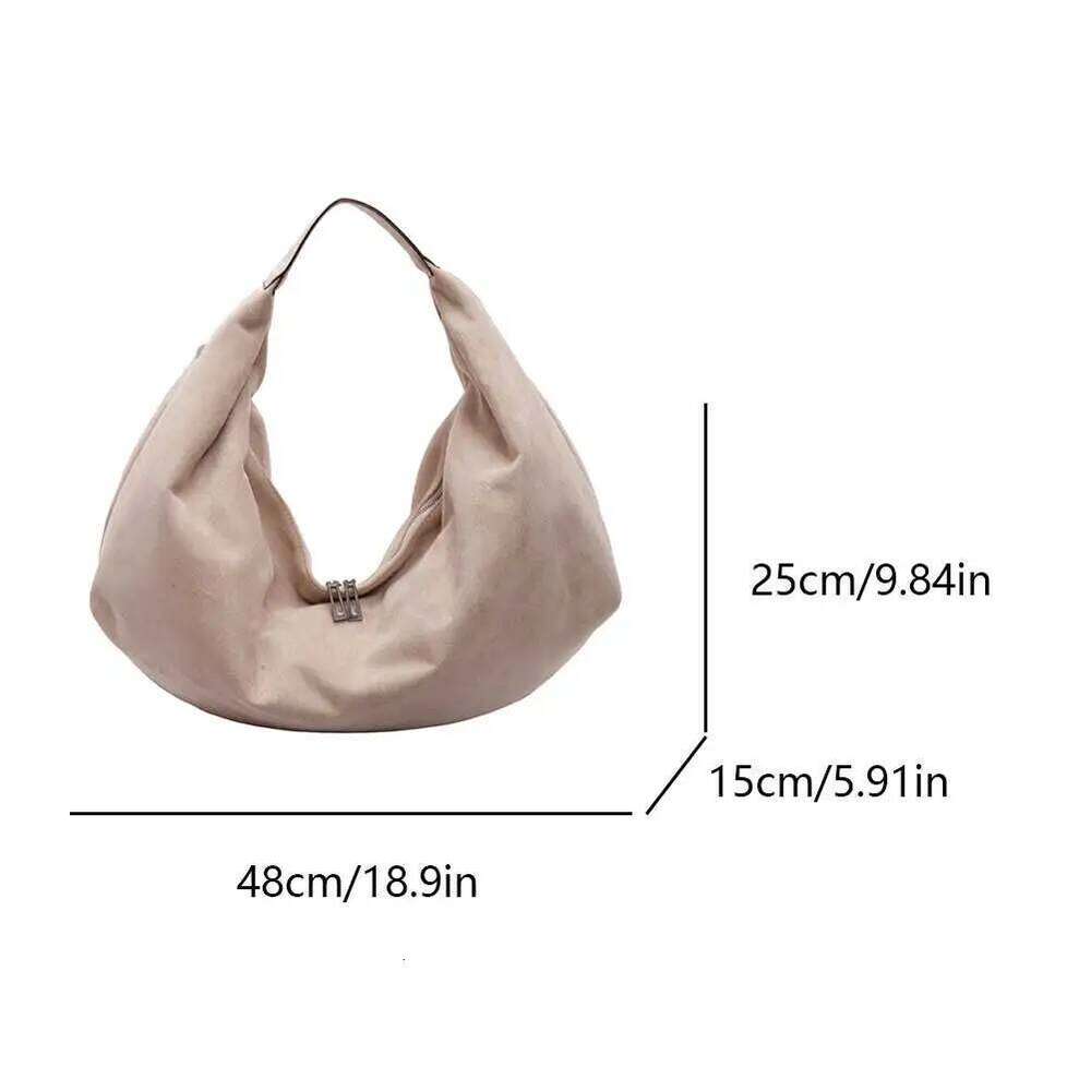 Women Suede Hobo Slouchy Underarm Bag With Zipper Large Capacity Handbag For Work Travel