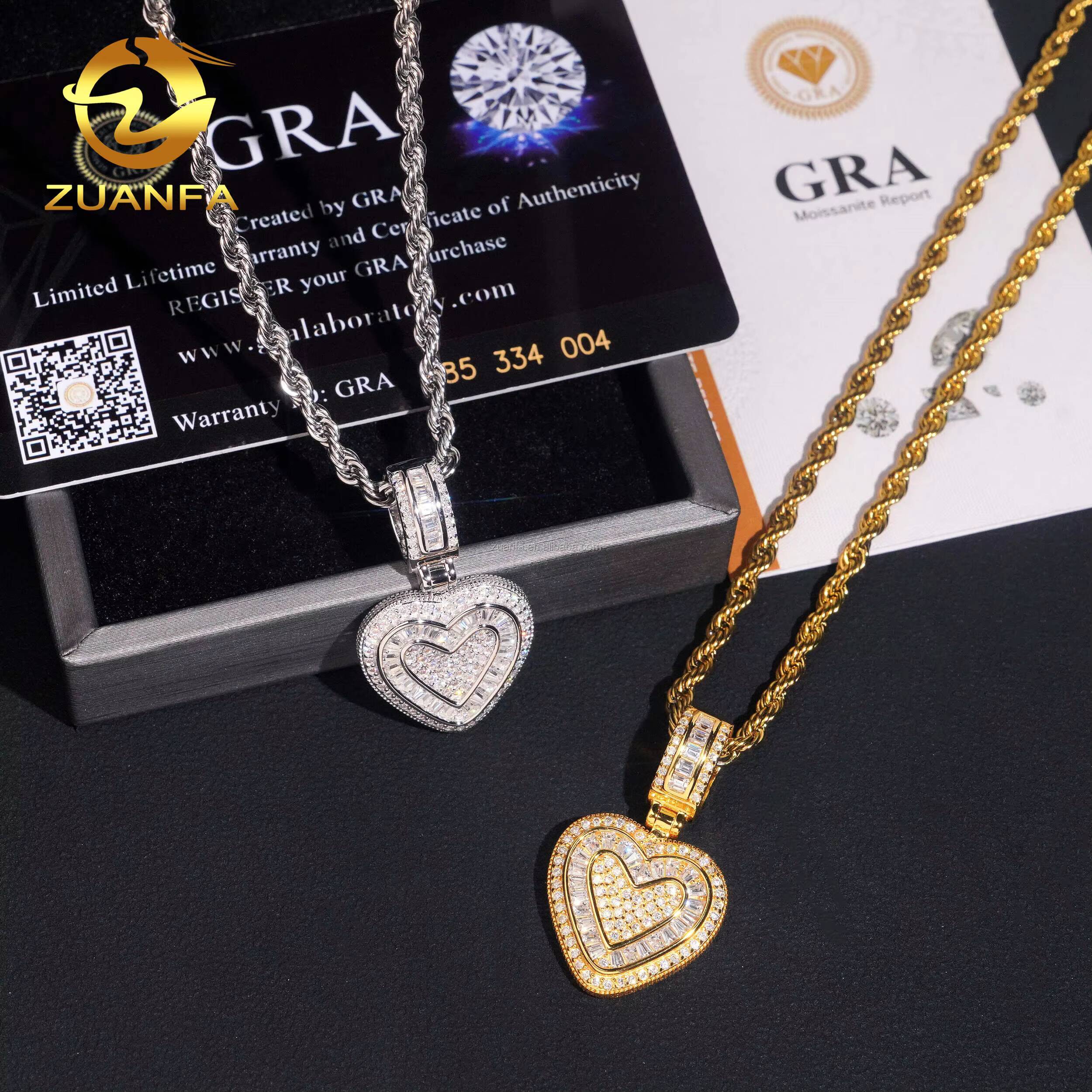 Drop Shipping in USA Warehouse Rapper Popular Jewelry Iced Out Hip Hop S925 Solid Silver VVS Moissanite Heart Pendant Women Gift