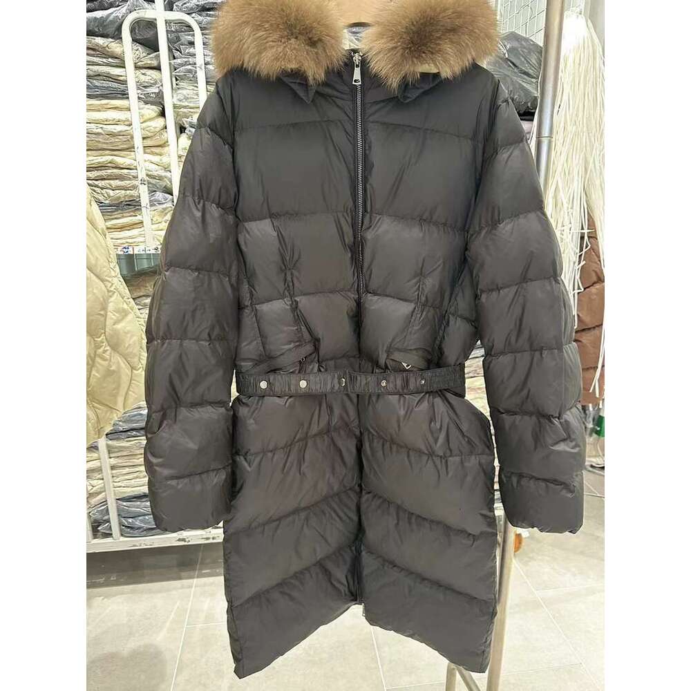 Women's Coat New Mid-Length Down Jacket With Hood, Large Fur Collar, Fox Over Knee, Waist, Thickened A Version