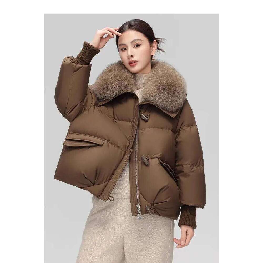 2025 Winter Women's New Down Fashion Korean Loose Cotton Short Large Fur Lapel Thickened Jacket