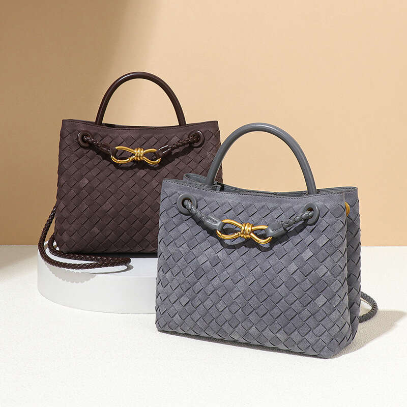 Spring and Summer New Suede Metal Buckle Woven Commuting Shoulder Crossbody Handheld Tote Square Hand Bag