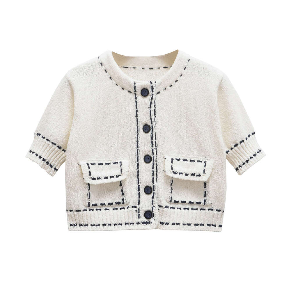 DHEssentials 2025 Spring New French Style Elegant Slim Fit Versatile Stitched Sleeve Knitted Cardigan Short Jacket