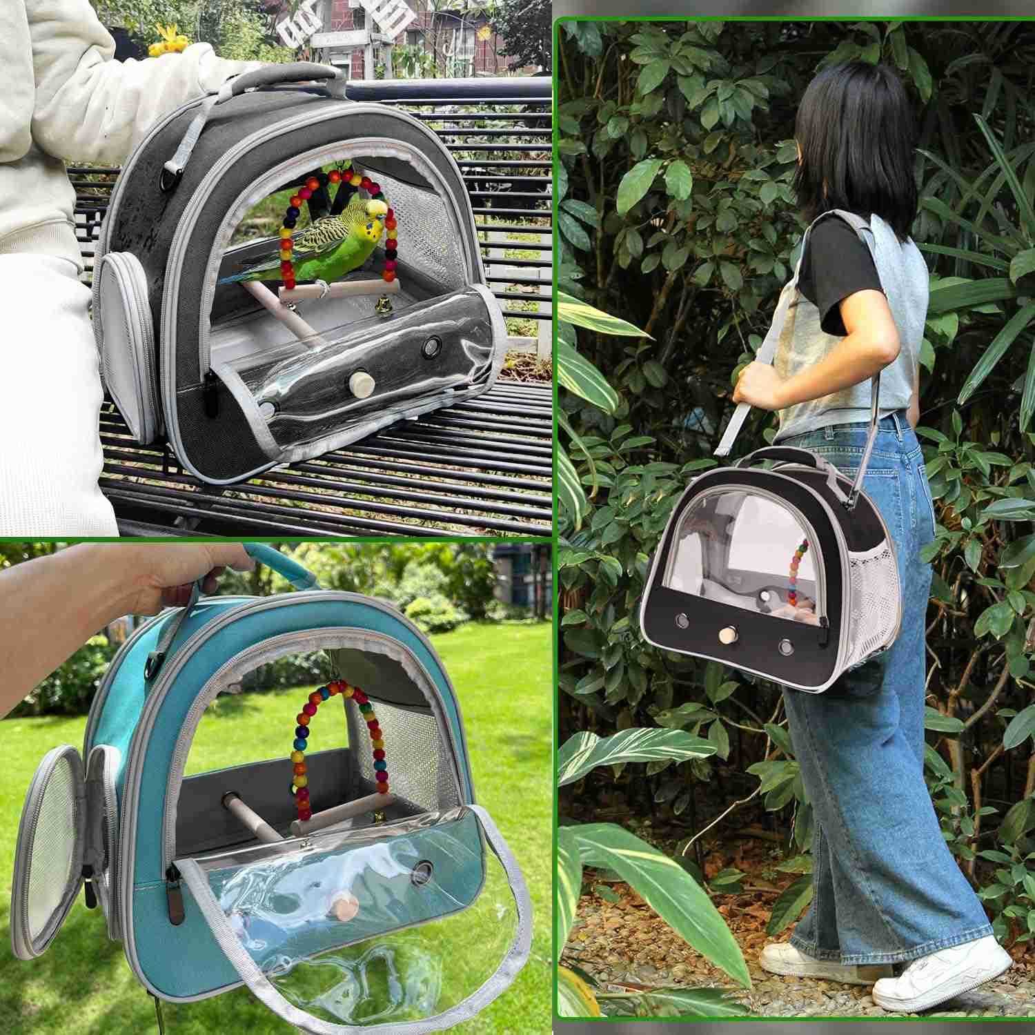 Parrot Travel Cage Carrier with Small Swing ToyCage Colorful Toys Set Small Bird Parakeet Bag with Standing Perch Bird Carry Transport Bag Black Carre