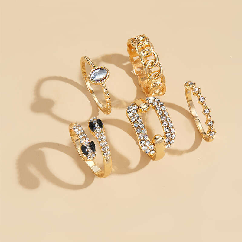 Niche Light Jewelry Snake-Shaped Ring Set Accessories Inlaid Dia Women's Couple Rings