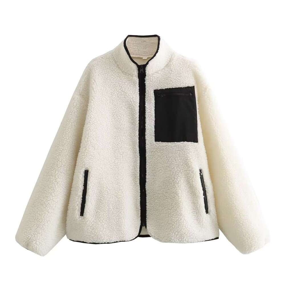 Wind Autumn And Winter New Women's Clothing Lazy Style Loose Contrasting Teddy Plush Coat B88645
