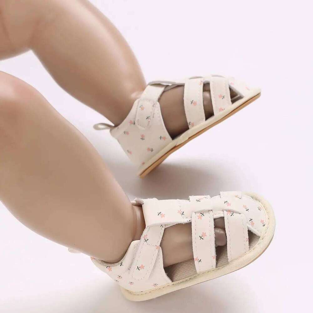 "Baby Girl Summer Sandals 0-18M - Floral PU Leather First Walkers | Secure-Grip Crib Shoes for Newborns"