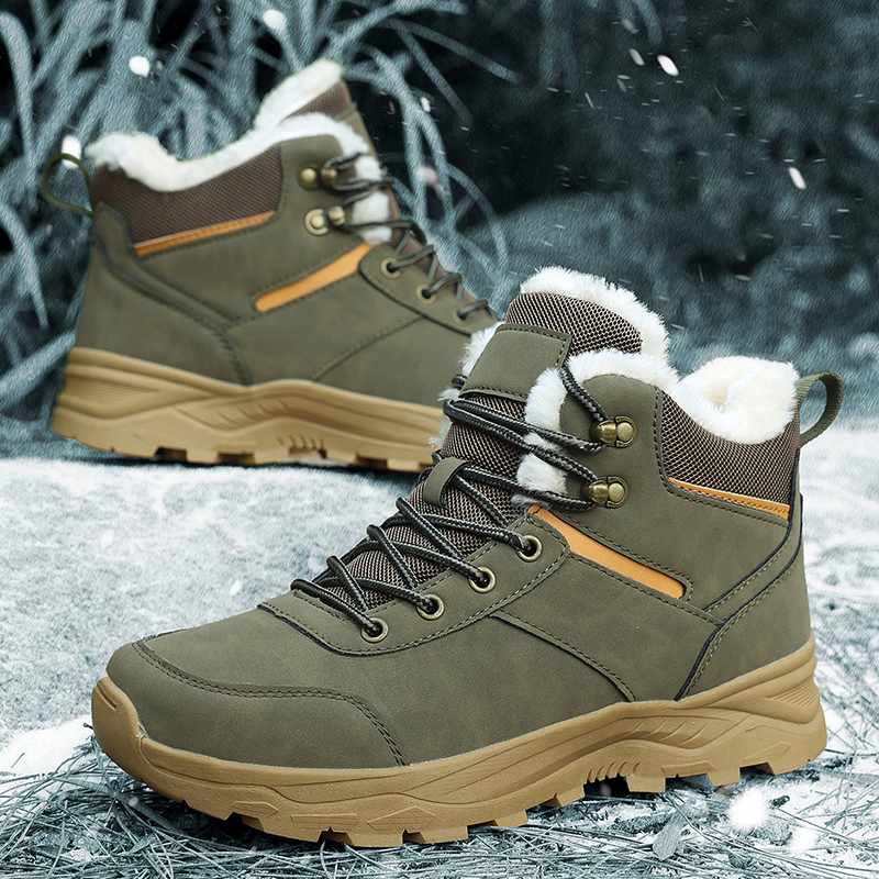 Warm Winter Fleece Outdoor Shoes with Anti-Slip Outsoles - One Button Design Available in Black & Gray & Brown