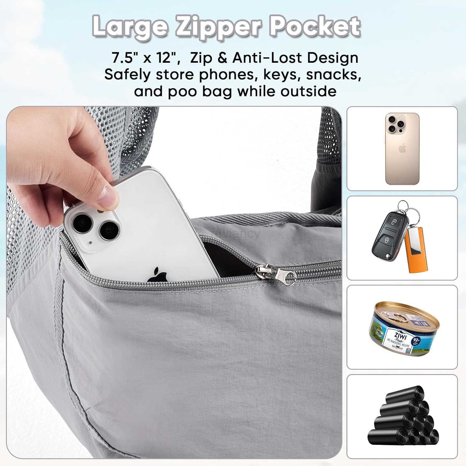 Small Dog Sling Carrier Lightweight Cozy Breathable Mesh Pet Purse for Puppy Under 15 lbs Zipper Pocket Adjustable Strap for HandsFree Travel Hiking D