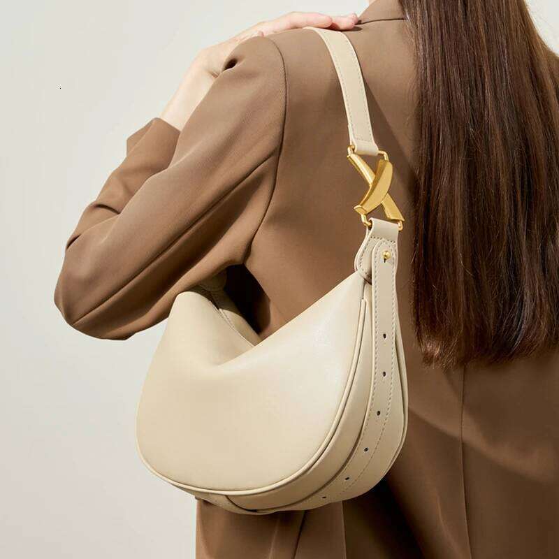 Hifashion Trendy Genuine Leather Underarm Shoulder Bags For Women 2025 Designer Crossbody Purse Half Moon Ladies Handbags