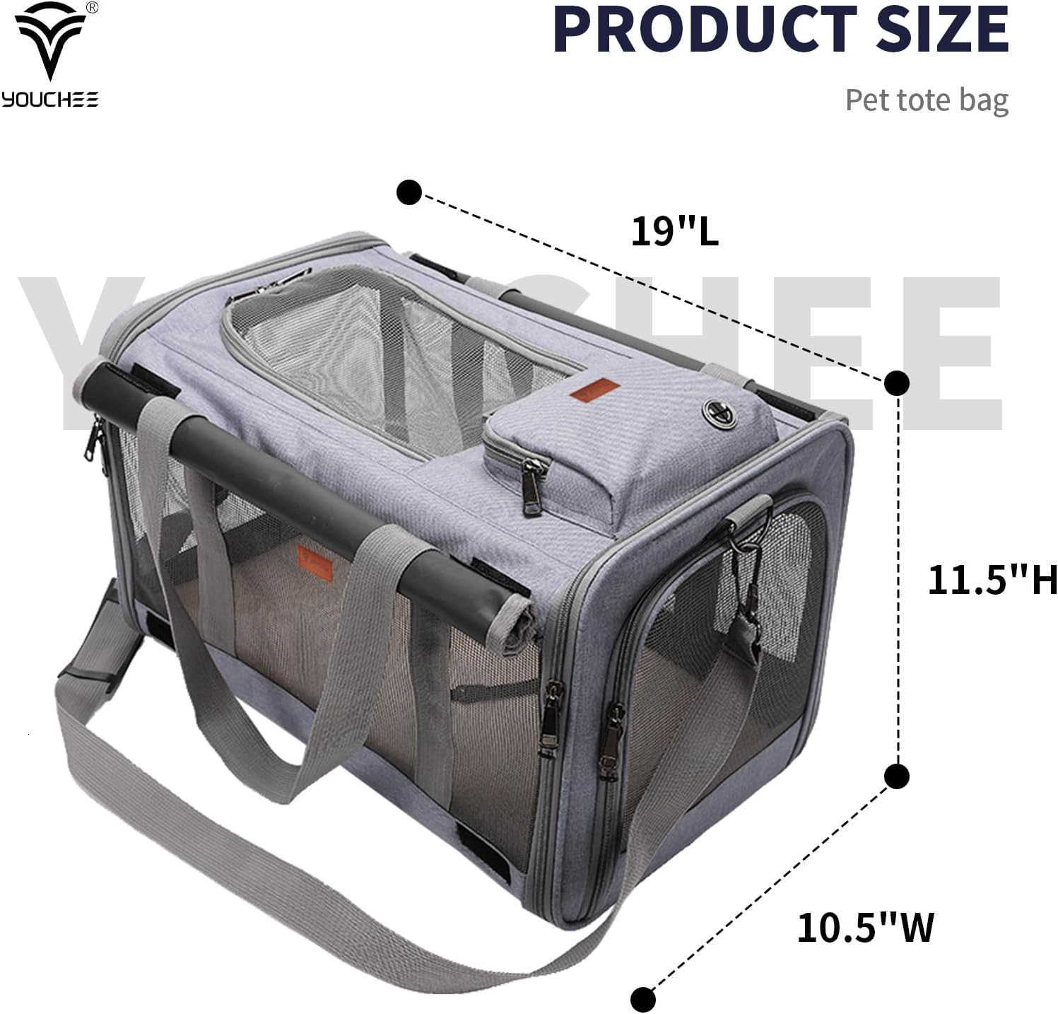 19 L x 105 W x 115 H Inches Cat Dog Carrier for Pets Up to 20 Ibs WashableSoft SidedCollapsible Travel Puppy Carrier BlueW250912