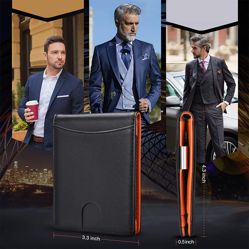 Men's Ultra-Thin Wallet Simple Casual RFID Dollar Genuine Leather Card Holder Money Clip ddmymoon