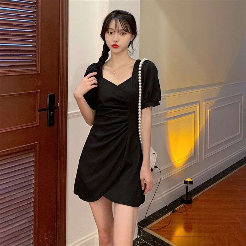 DHEssentials Original Elegant Irregular Little Black Plus Size Hepburn Chanel Style Concealing Dress