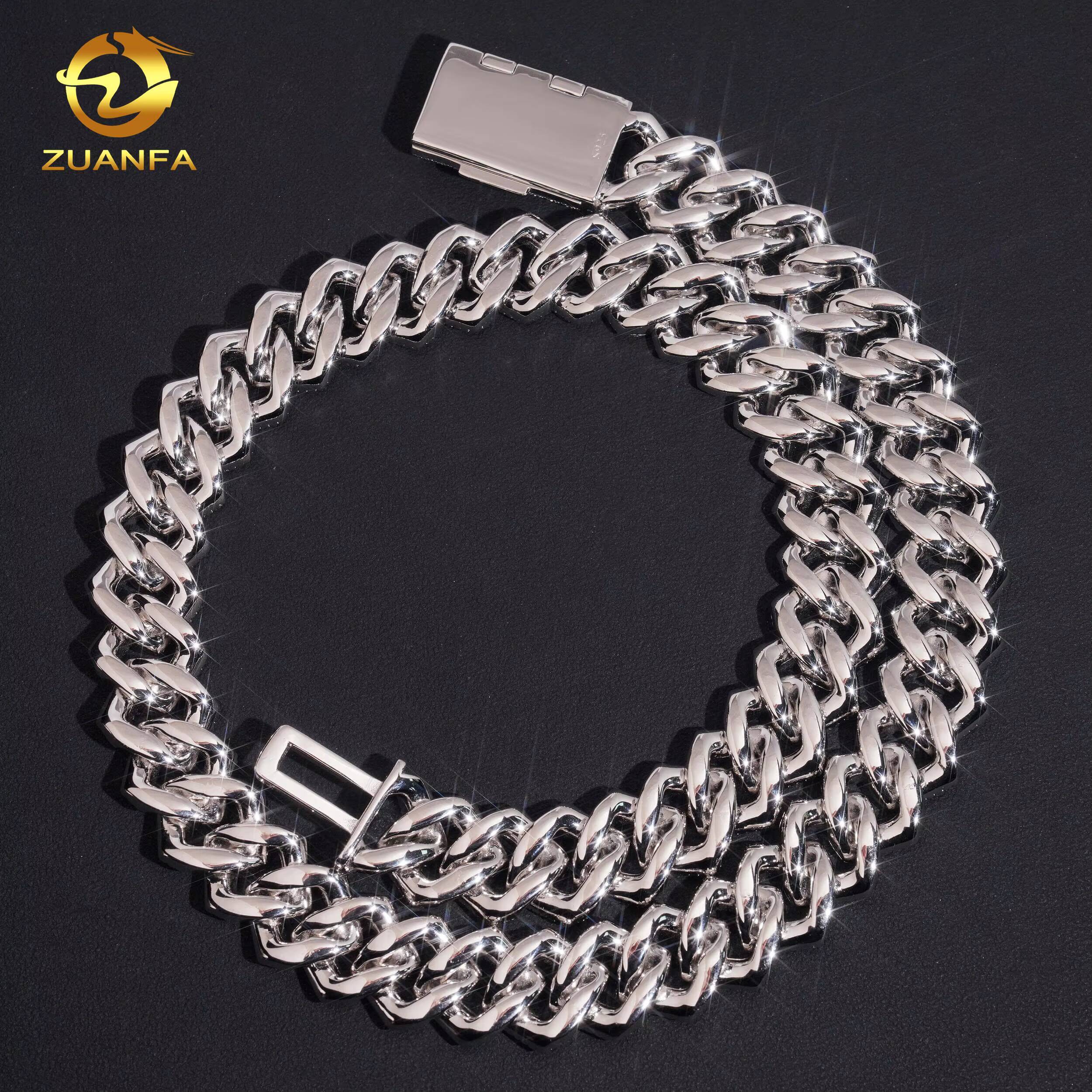 USA Local Stock Fast Shipping18mm Baguette Moissanite Pass Diamond Test 925 Silver Gold Plated Cuban Link Chain