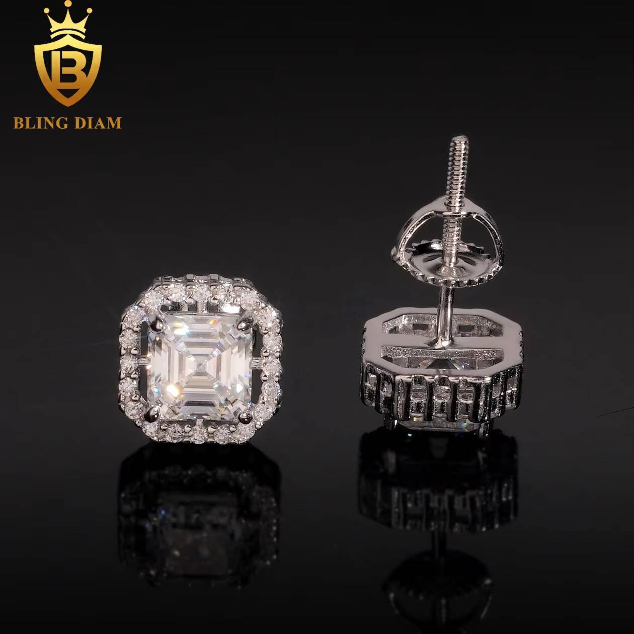 Hip Hop Jewelry Wholesale 925 Solid Silver Vvs Moissanite Diamond Square 5x5mm Earrings Stud Cluster for Men Woman