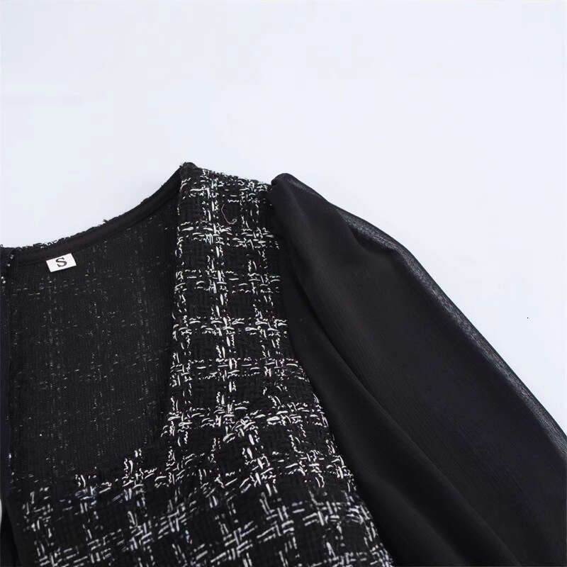 DHEssentials Spring New Women's Dress Slim Fit Casual Tweed Chanel Style Square Neck